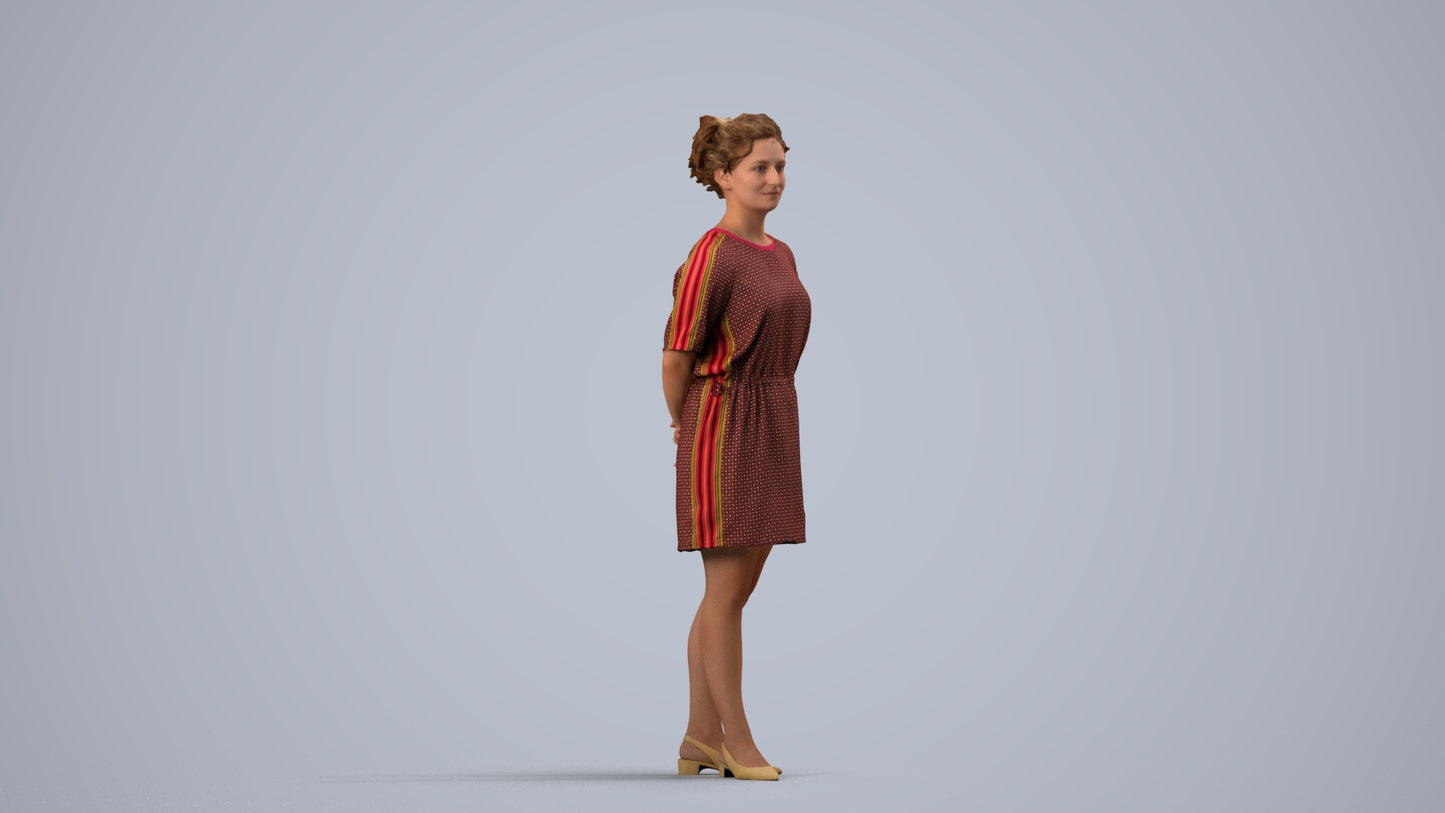 3D people model woman casual standing, scanned human for 3ds Max rendering, side view render