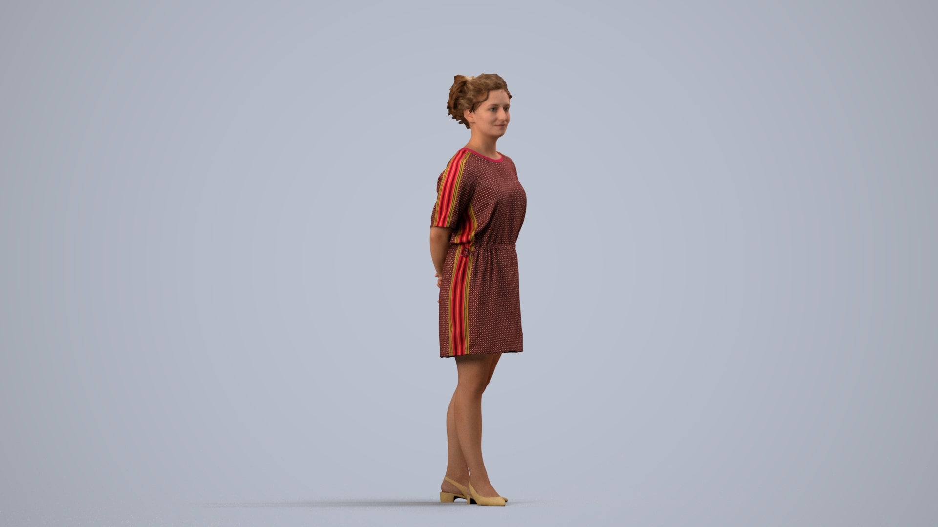 3D people model woman casual standing, scanned human for 3ds Max rendering, side view render