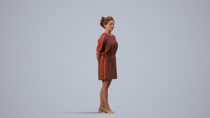 3D people model woman casual standing, scanned human for 3ds Max rendering, side view render