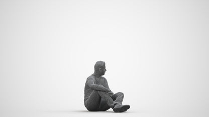 3D people model man casual sitting, scanned human for 3ds Max rendering, wireframe side view