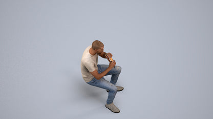 3D human model man casual sitting, photogrammetry scanned person for archviz, back view render
