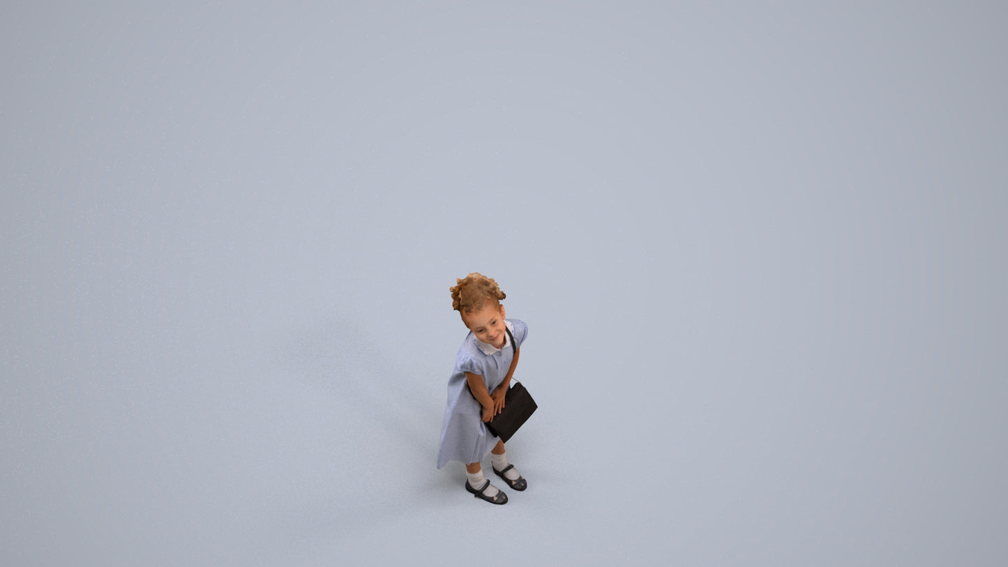 realistic 3D girl casual kids, scanned archviz people for Blender and 3ds Max, back view render