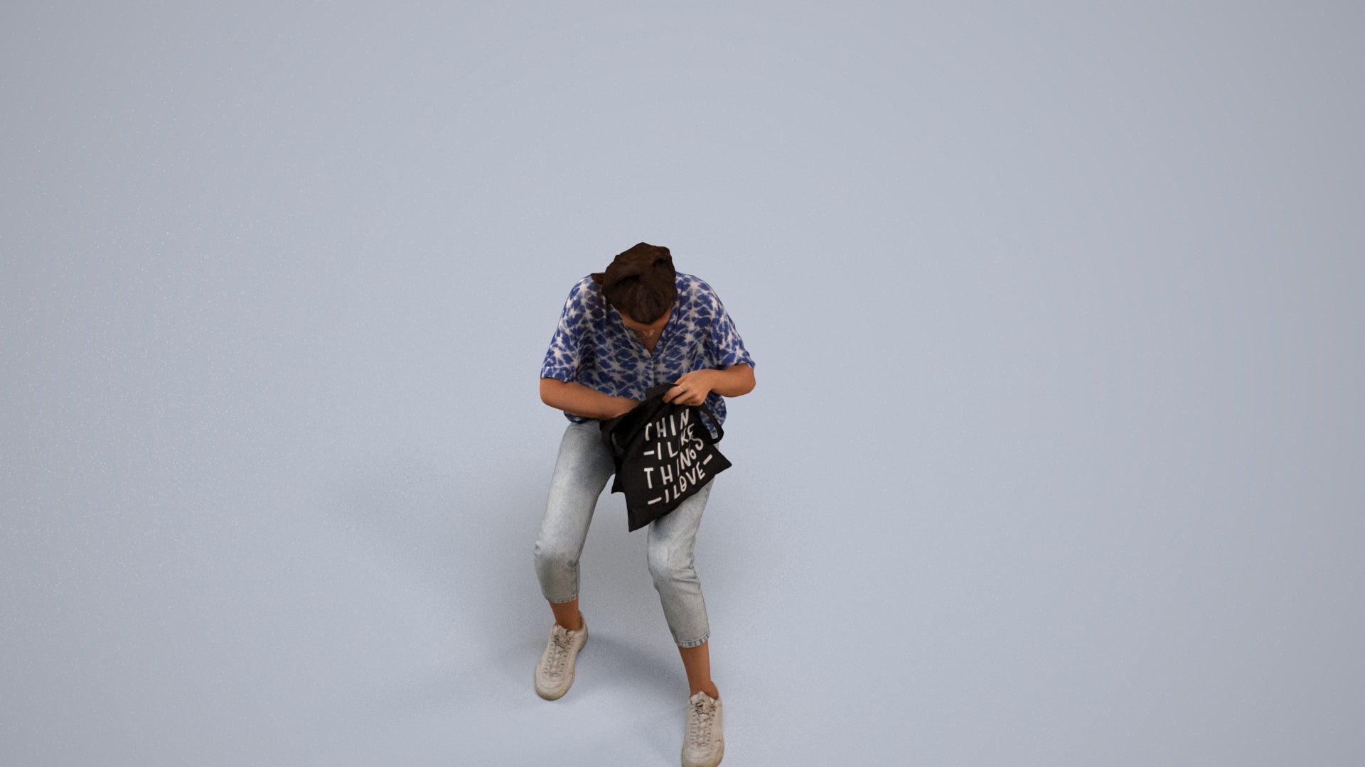 photogrammetry 3D woman casual sitting, realistic human model archviz FBX, back view render