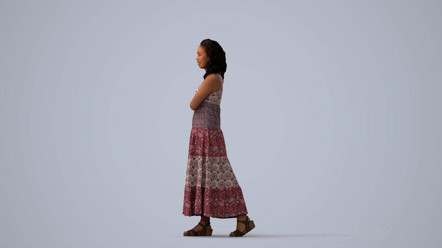 photogrammetry 3D woman casual walking, realistic human model archviz FBX, three-quarter view render