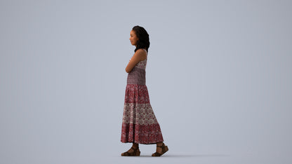photogrammetry 3D woman casual walking, realistic human model archviz FBX, three-quarter view render