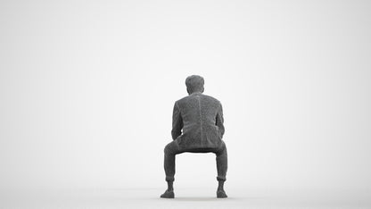 photogrammetry 3D man business sitting, realistic human model archviz FBX, wireframe front view
