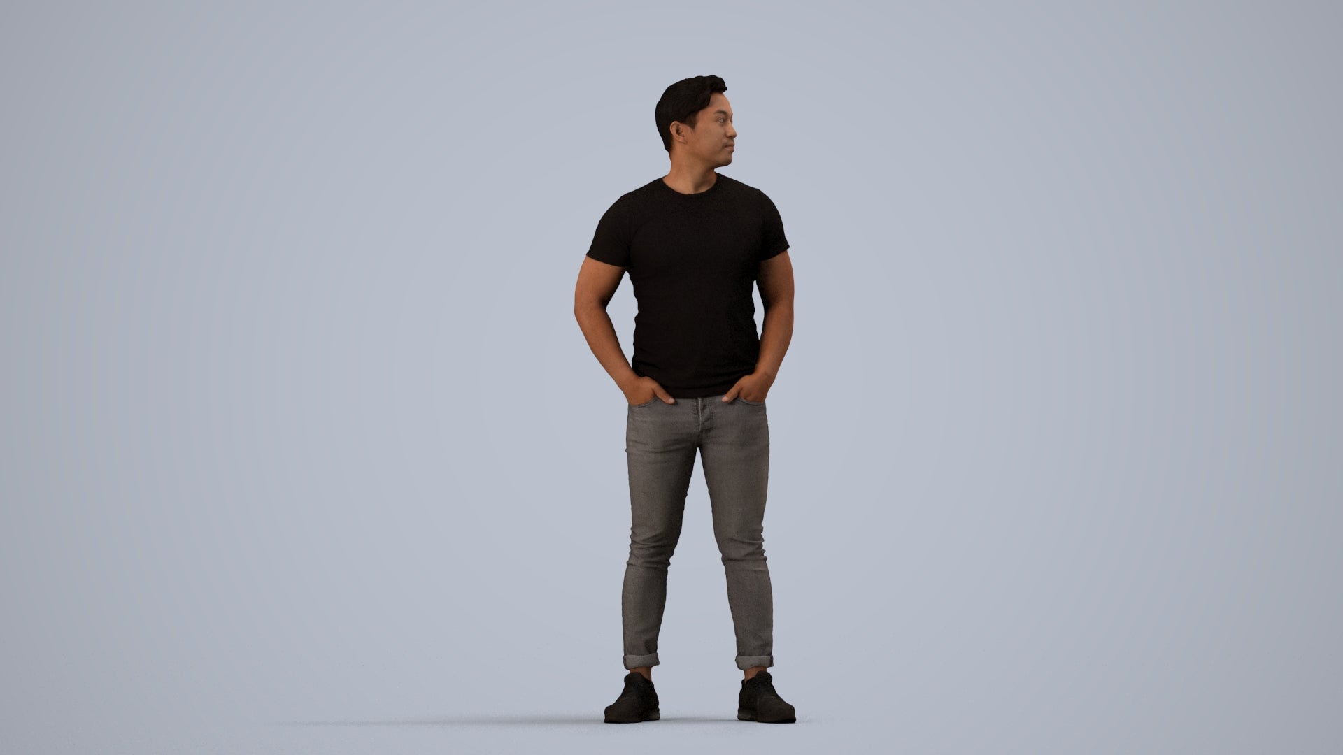 3D people model man casual standing, scanned human for 3ds Max rendering, side view render