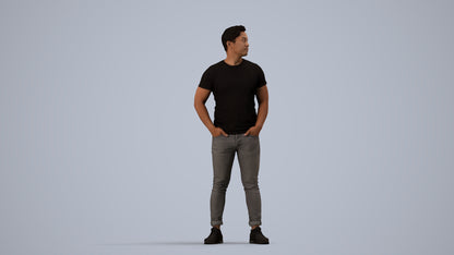 3D people model man casual standing, scanned human for 3ds Max rendering, side view render