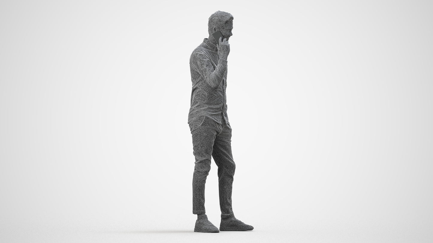 realistic 3D human man casual standing, archviz people FBX OBJ for Blender, wireframe side view