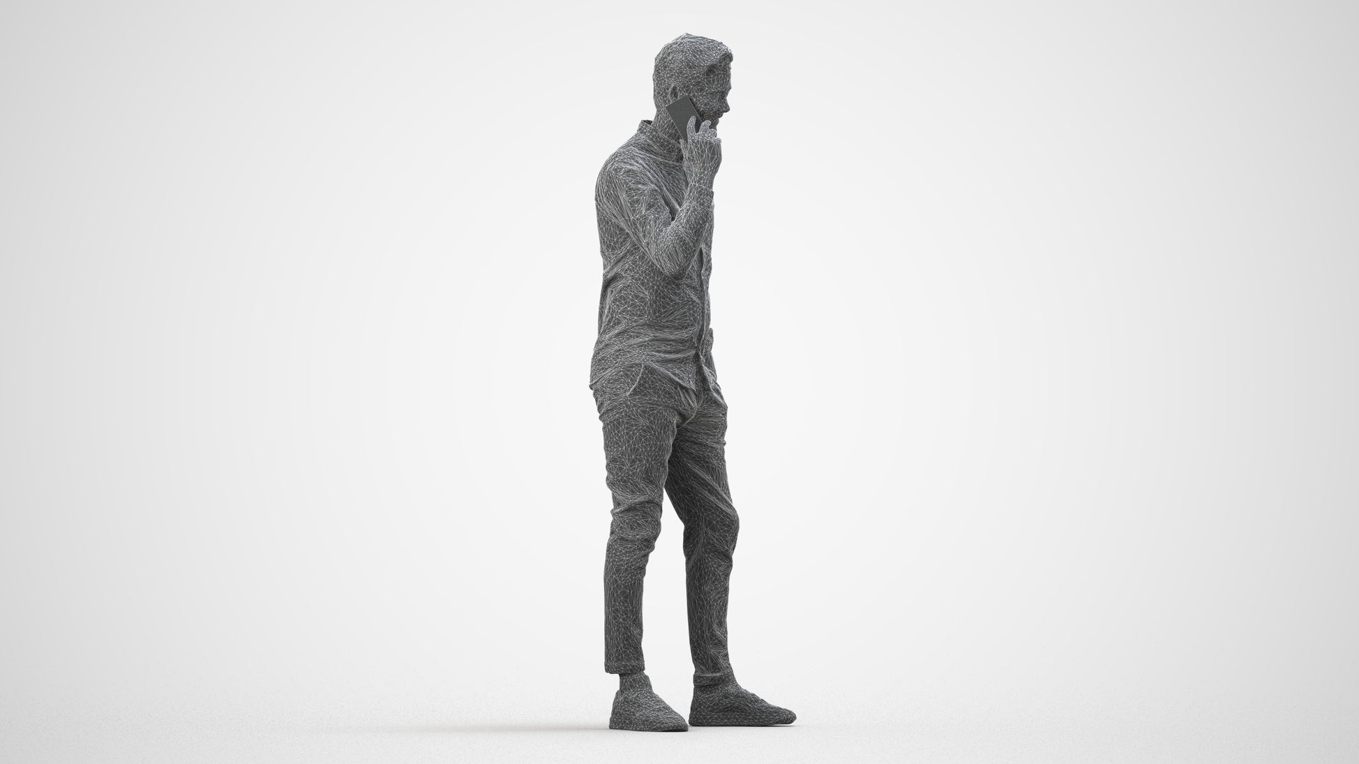 realistic 3D human man casual standing, archviz people FBX OBJ for Blender, wireframe side view