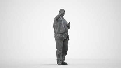 realistic 3D senior man standing, scanned archviz people for Blender and 3ds Max, wireframe side view