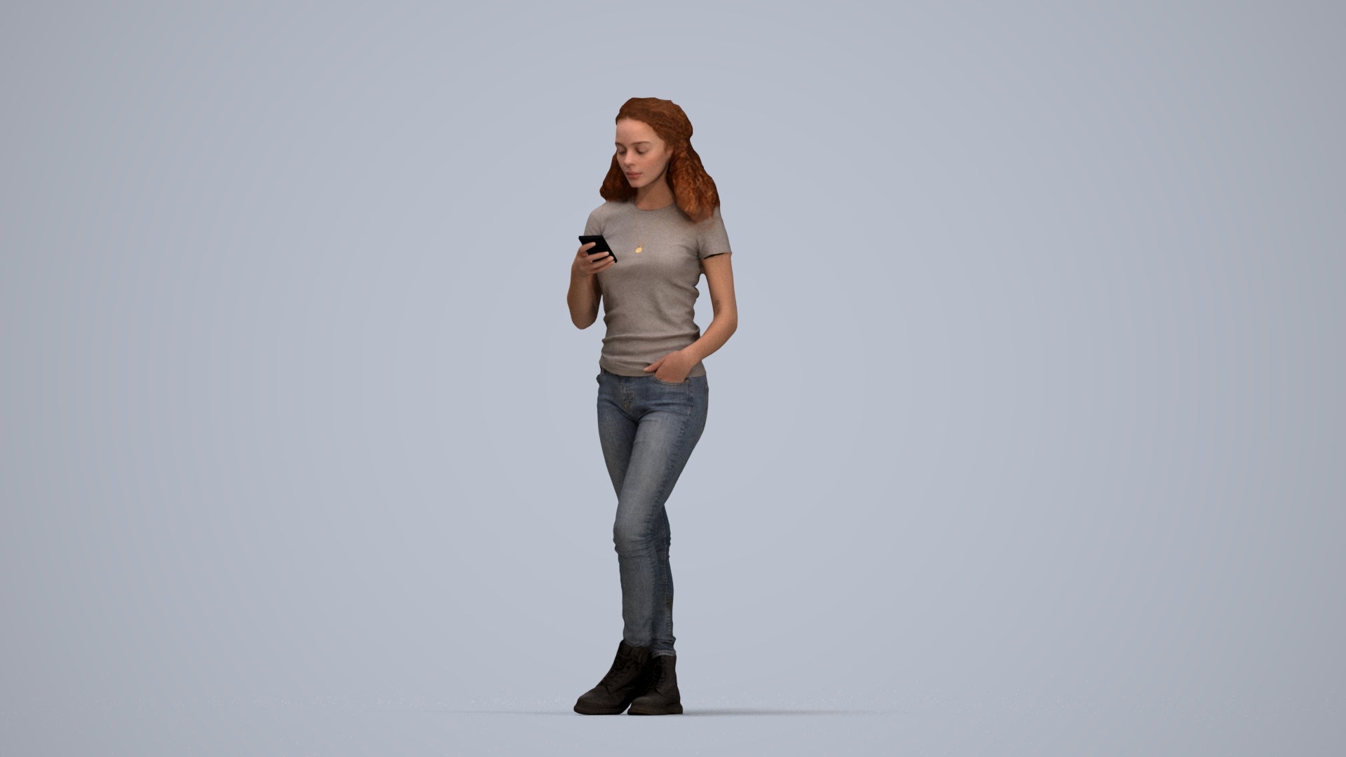 photogrammetry 3D woman casual standing, realistic human model archviz FBX, top-down view render