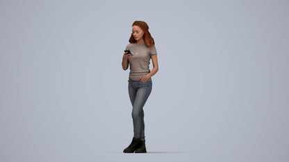 photogrammetry 3D woman casual standing, realistic human model archviz FBX, top-down view render