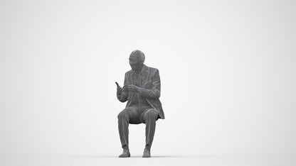 realistic 3D senior man business sitting, scanned archviz people for Blender and 3ds Max, wireframe back view