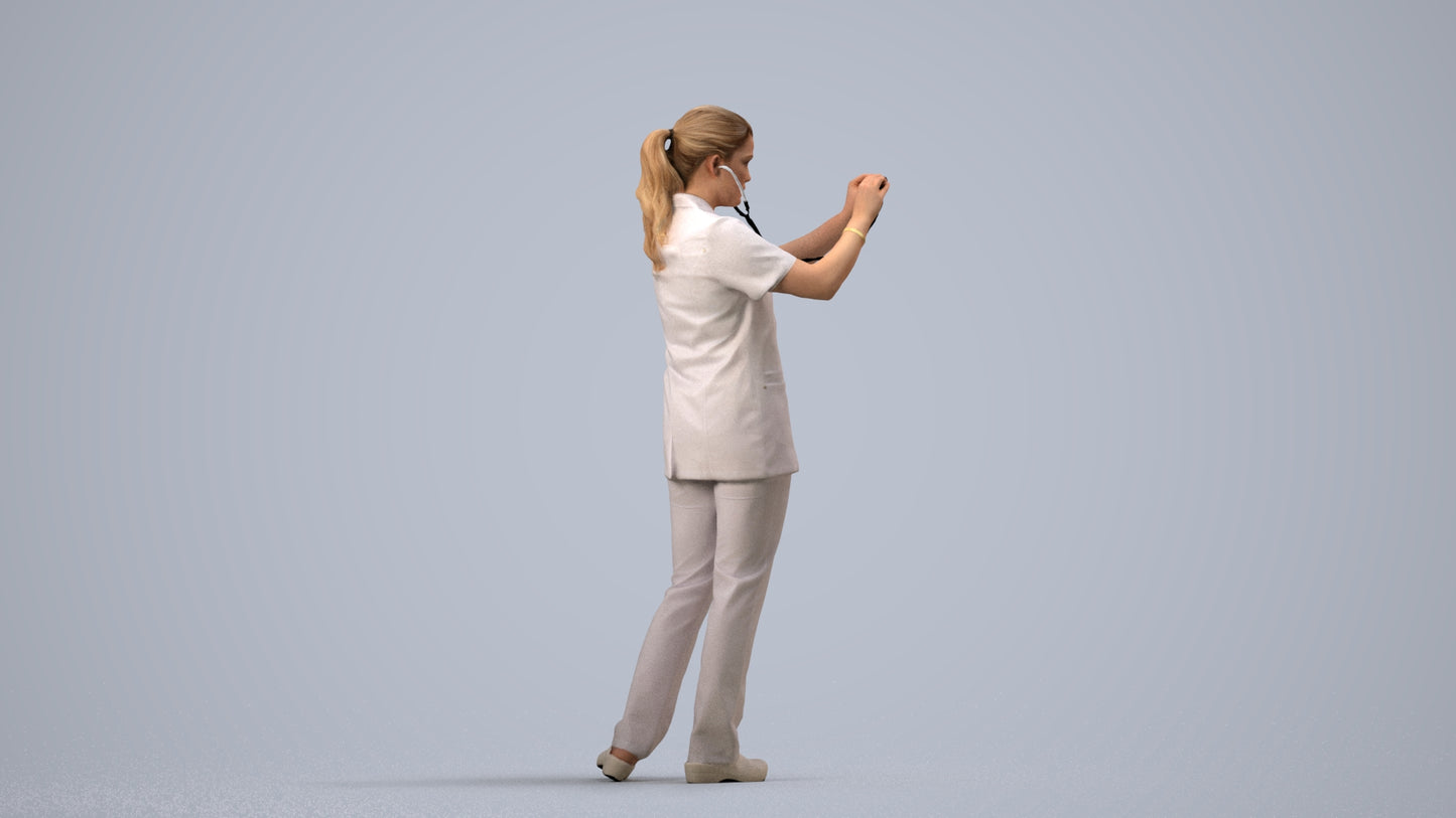 3D human model woman medical, photogrammetry scanned person for archviz, side view render