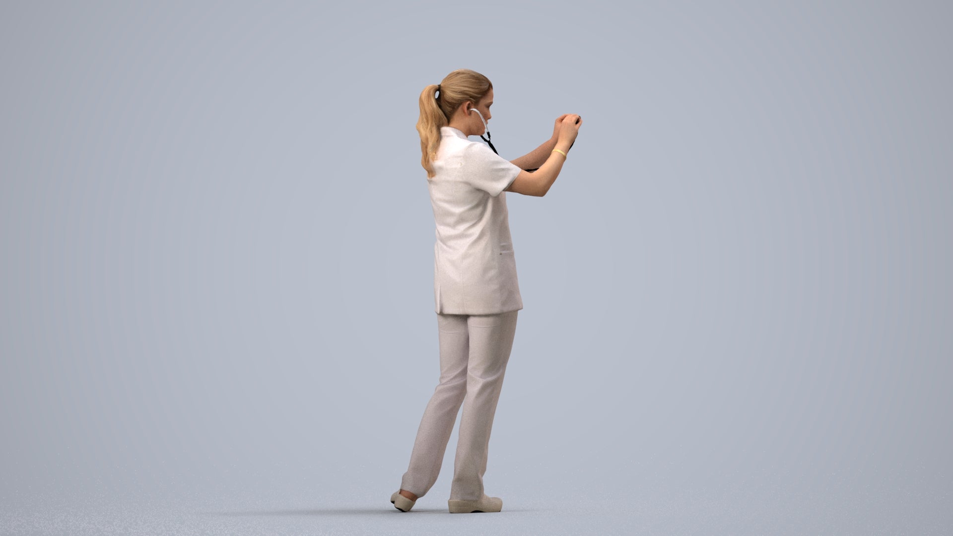 3D human model woman medical, photogrammetry scanned person for archviz, side view render
