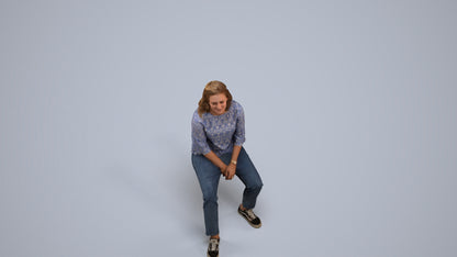 realistic 3D woman casual sitting, scanned archviz people for Blender and 3ds Max, back view render