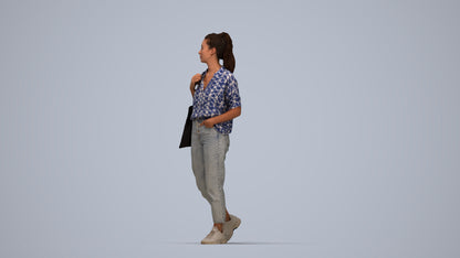 realistic 3D woman casual walking, scanned archviz people for Blender and 3ds Max, top-down view render