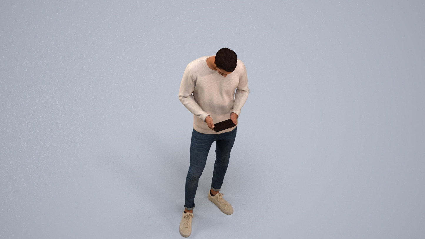 3D people model man casual standing, scanned human for 3ds Max rendering, back view render