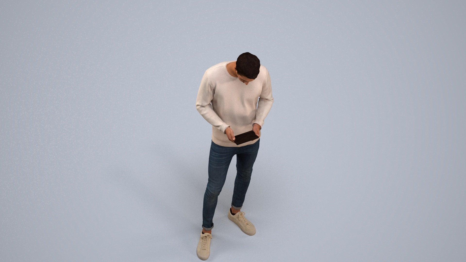 3D people model man casual standing, scanned human for 3ds Max rendering, back view render
