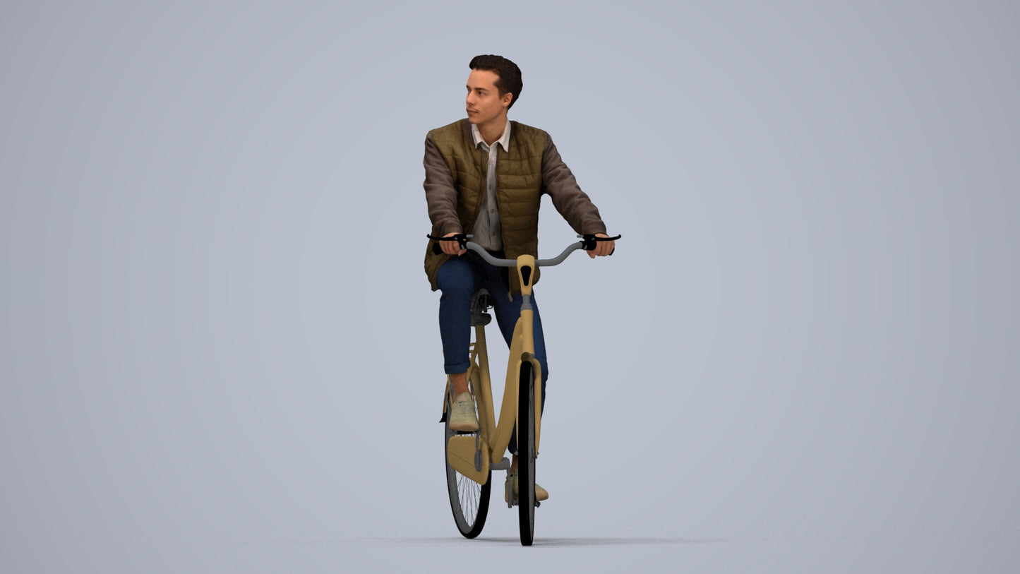 scanned 3D man casual cycling, photogrammetry people for Enscape and V-Ray, top-down view render