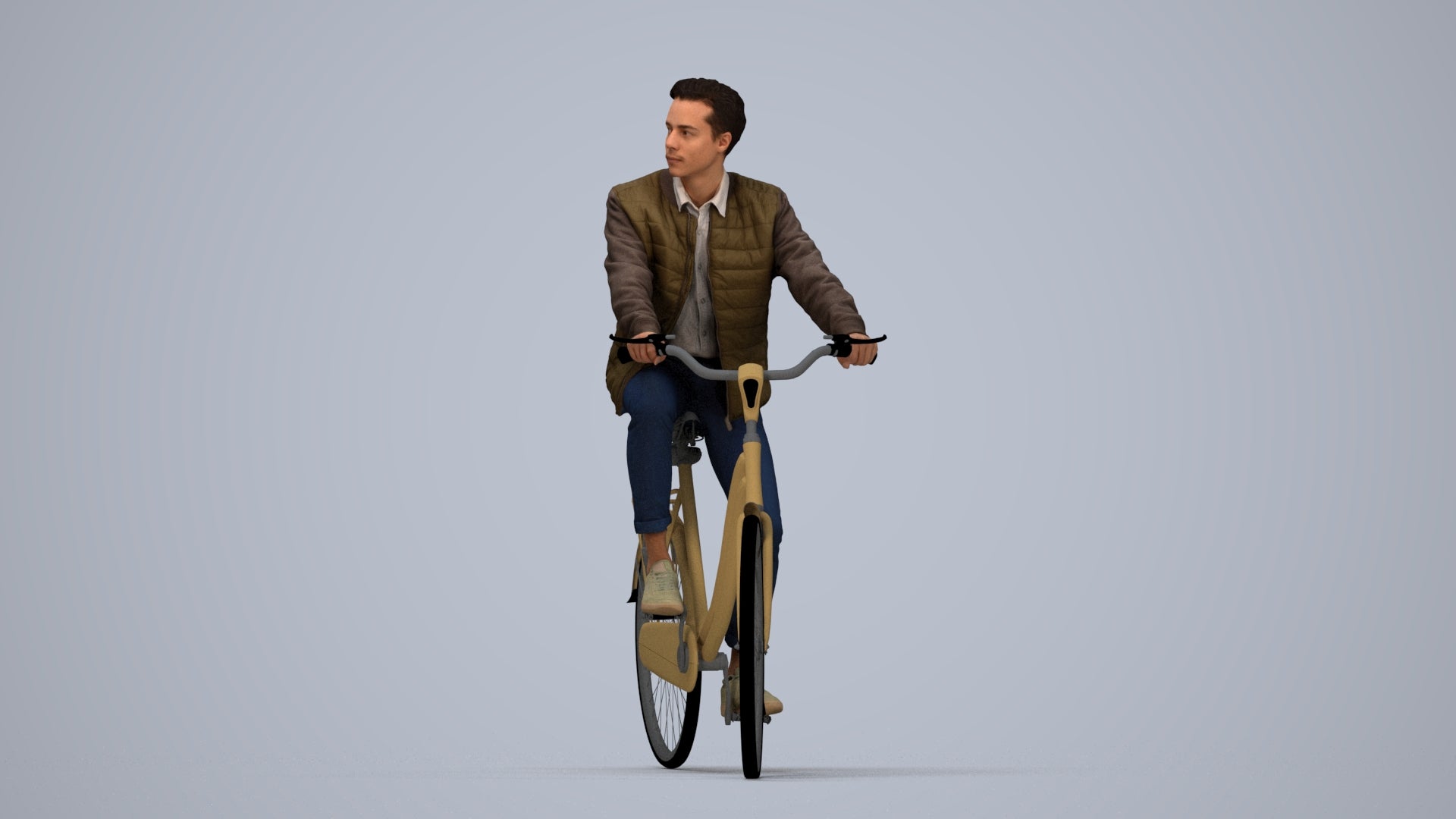 scanned 3D man casual cycling, photogrammetry people for Enscape and V-Ray, top-down view render