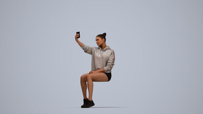 scanned 3D woman casual sitting, photogrammetry people for Enscape and V-Ray, top-down view render