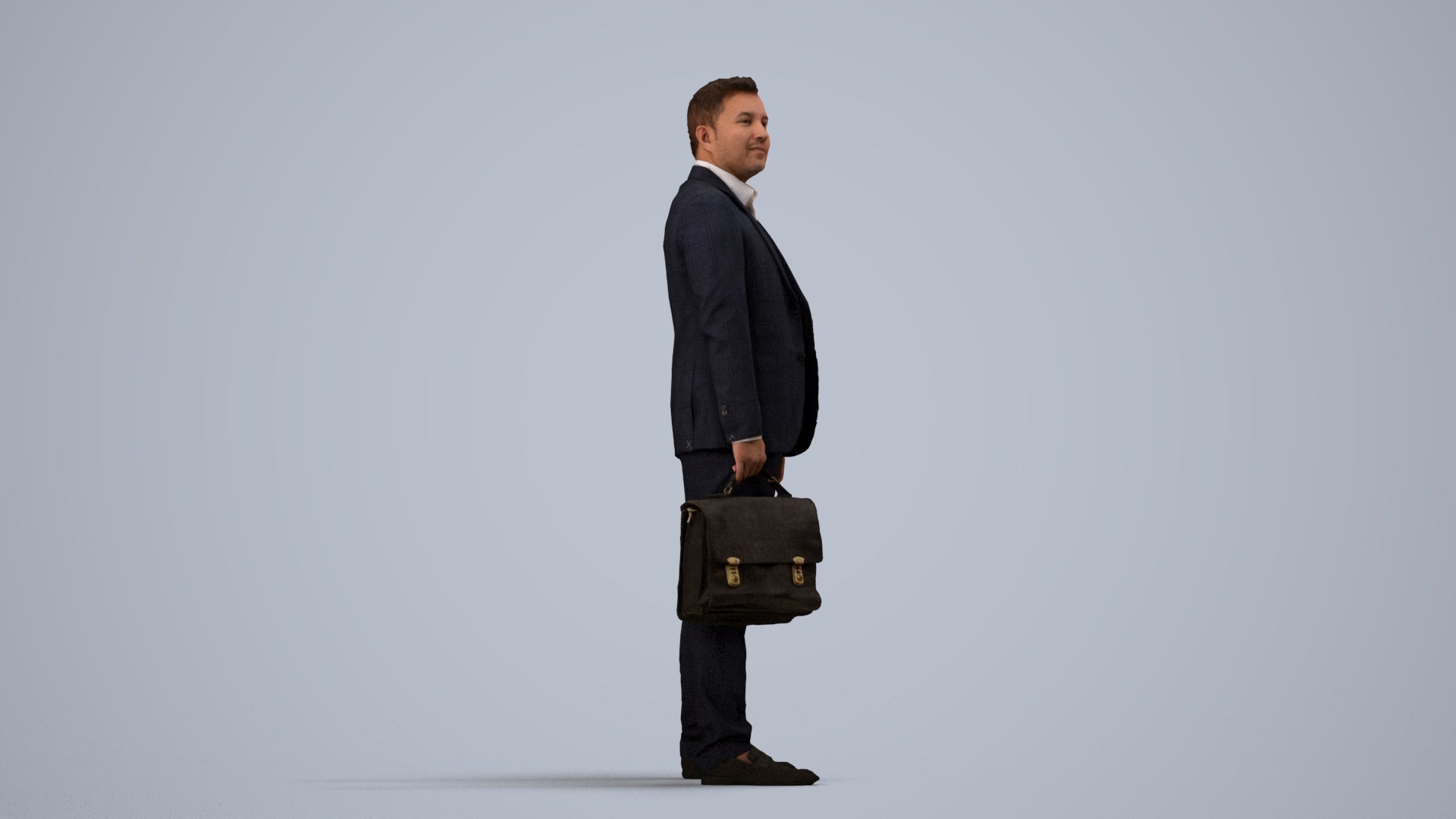 realistic 3D human man business, archviz people FBX OBJ for Blender, side view render