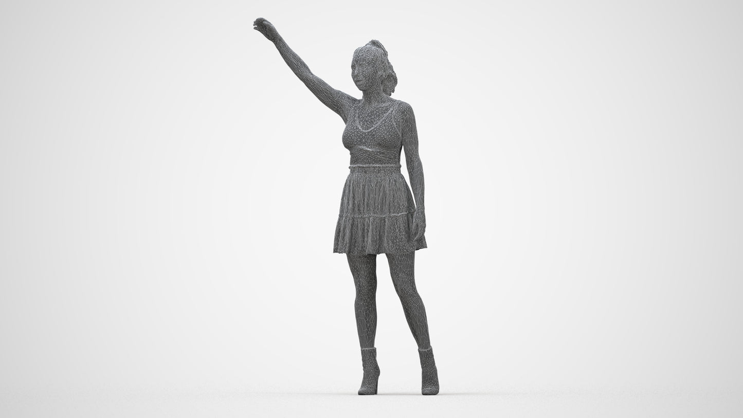 realistic 3D human woman casual standing, archviz people FBX OBJ for Blender, wireframe back view