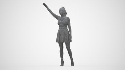 realistic 3D human woman casual standing, archviz people FBX OBJ for Blender, wireframe back view