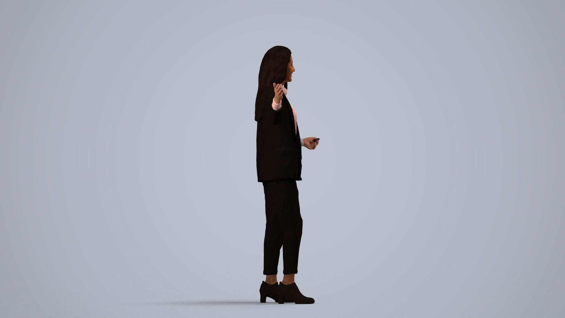 realistic 3D woman business, scanned archviz people for Blender and 3ds Max, side view render