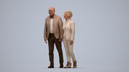 3D people model senior woman casual couple, scanned human for 3ds Max rendering, top-down view render