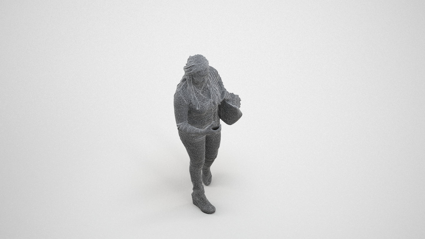 3D scanned woman walking casual, photorealistic archviz people for Enscape and SketchUp, wireframe three-quarter view