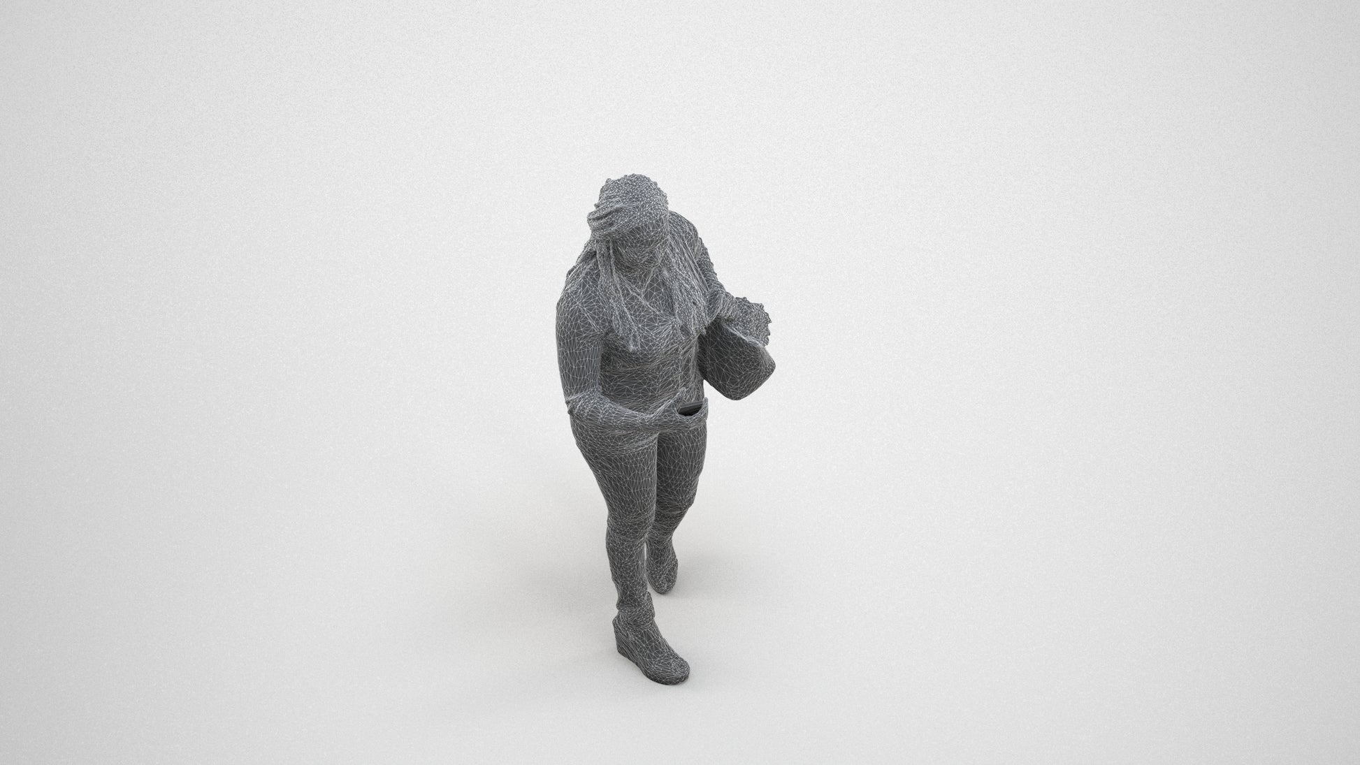 3D scanned woman walking casual, photorealistic archviz people for Enscape and SketchUp, wireframe three-quarter view
