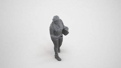 3D scanned woman walking casual, photorealistic archviz people for Enscape and SketchUp, wireframe three-quarter view