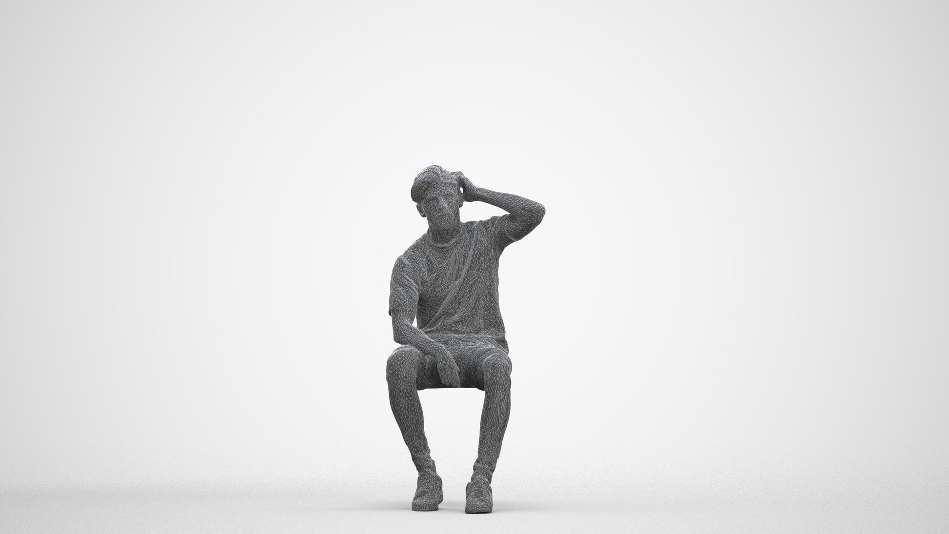 realistic 3D man casual sitting, scanned archviz people for Blender and 3ds Max, three-quarter front view render