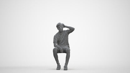 realistic 3D man casual sitting, scanned archviz people for Blender and 3ds Max, three-quarter front view render