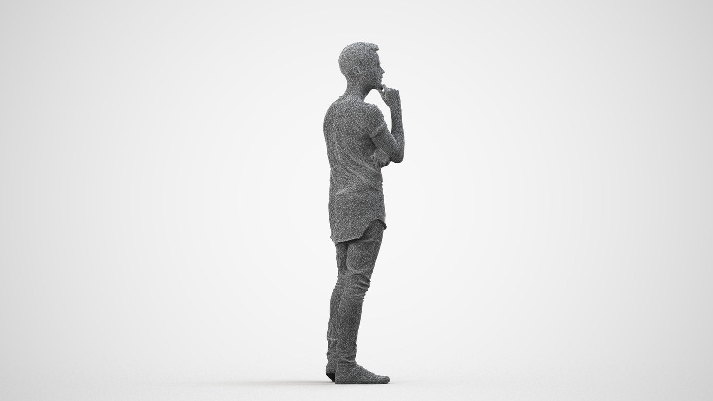 realistic 3D man casual standing, scanned archviz people for Blender and 3ds Max, wireframe side view