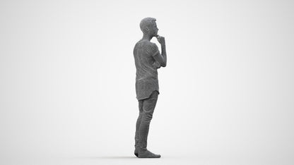 realistic 3D man casual standing, scanned archviz people for Blender and 3ds Max, wireframe side view