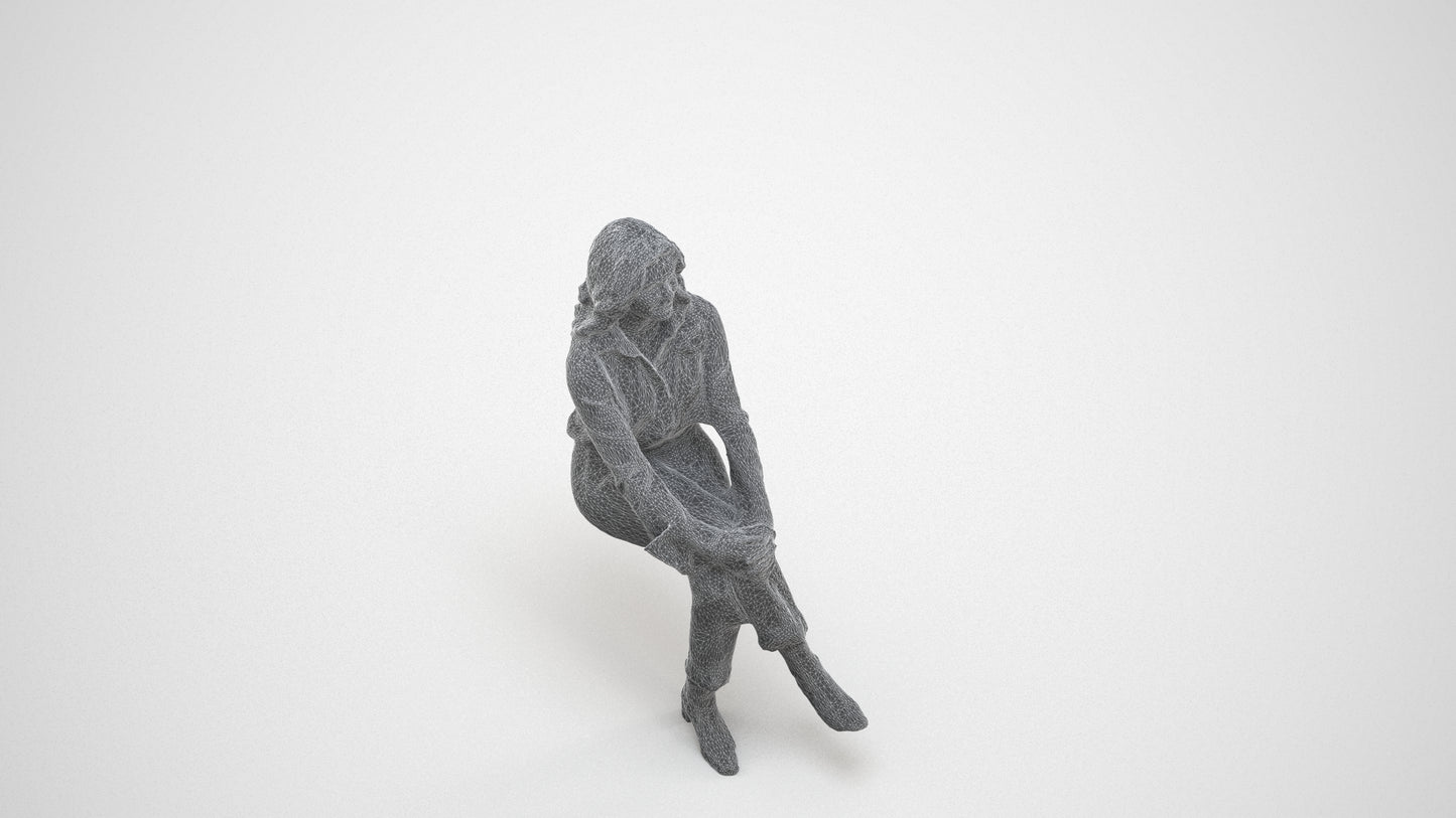 3D human model woman business formalaffairs, photogrammetry scanned person for archviz, wireframe three-quarter view