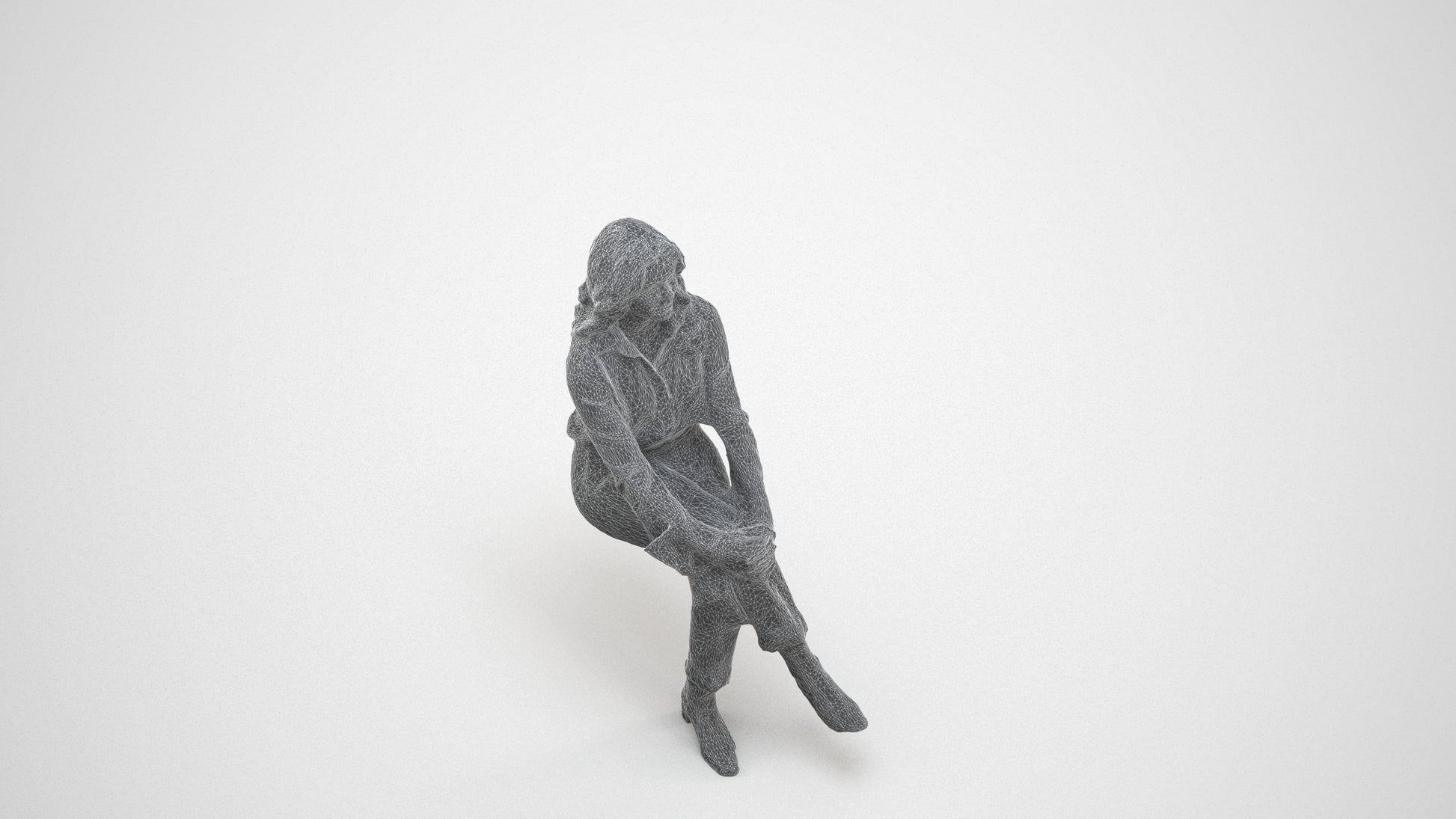 3D human model woman business formalaffairs, photogrammetry scanned person for archviz, wireframe three-quarter view