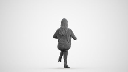 realistic 3D human woman casual sitting, archviz people FBX OBJ for Blender, wireframe front view