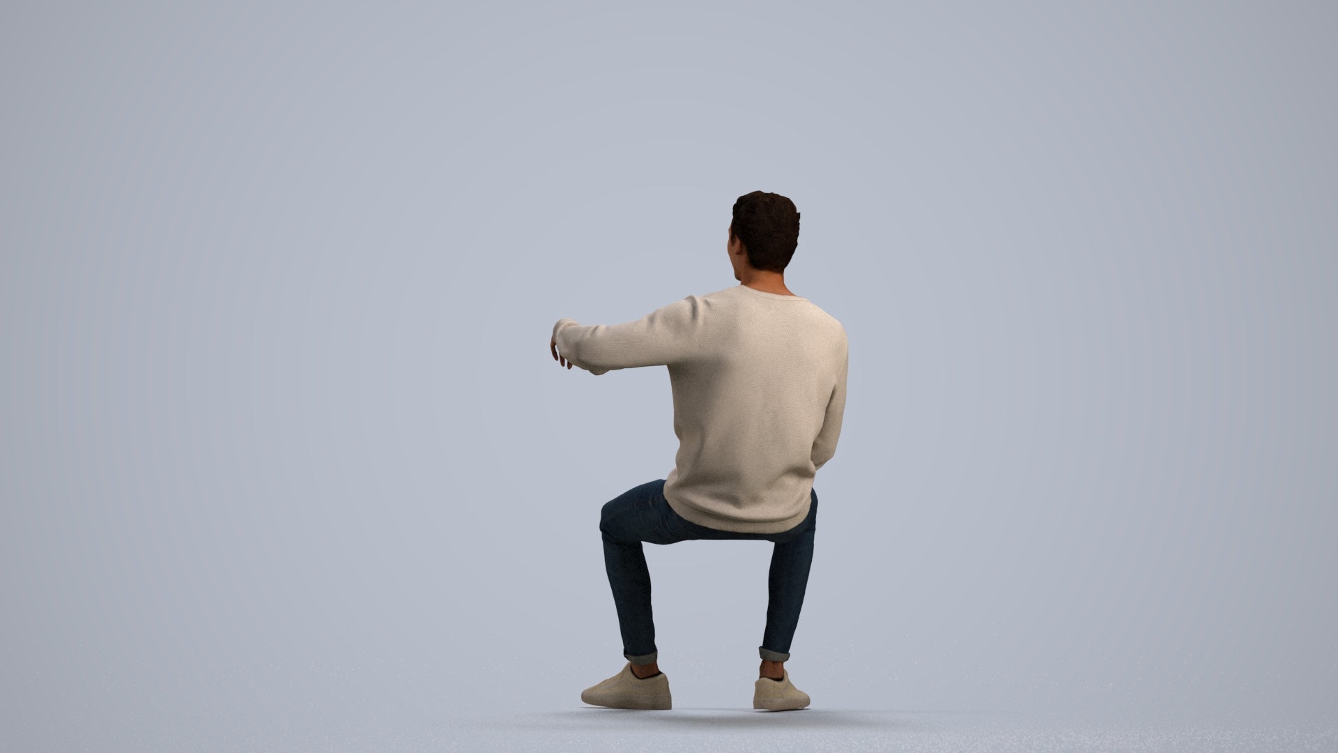 photogrammetry 3D man casual sitting, realistic human model archviz FBX, front view render