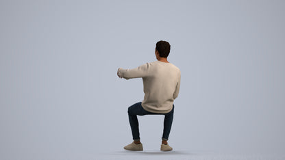 photogrammetry 3D man casual sitting, realistic human model archviz FBX, front view render