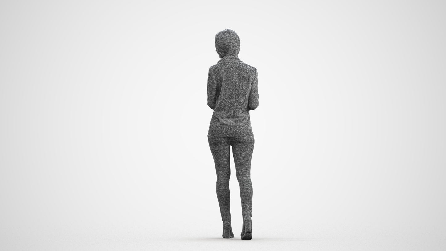 realistic 3D human woman business walking, archviz people FBX OBJ for Blender, wireframe front view