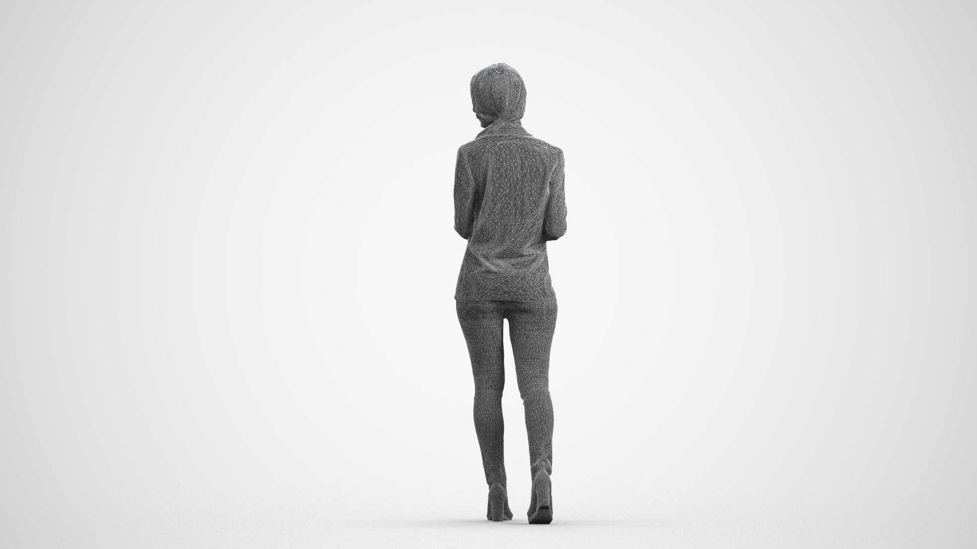 realistic 3D human woman business walking, archviz people FBX OBJ for Blender, wireframe front view