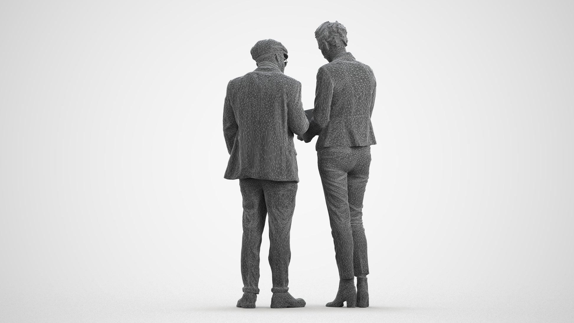 realistic 3D human woman business couple, archviz people FBX OBJ for Blender, wireframe front view