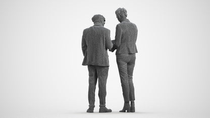 realistic 3D human woman business couple, archviz people FBX OBJ for Blender, wireframe front view