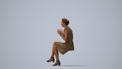 realistic 3D human woman casual sitting, archviz people FBX OBJ for Blender, three-quarter view render