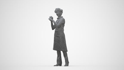 3D people model woman hospitality, scanned human for 3ds Max rendering, wireframe back view